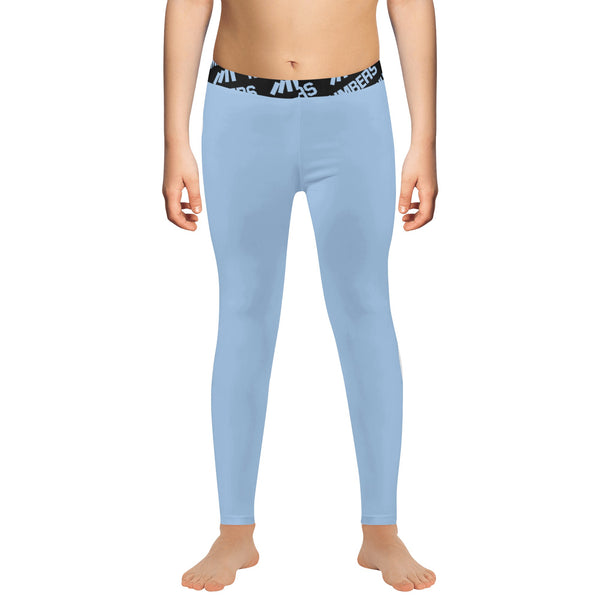Athletic sports unisex compression tights for girls and boys flag football, tackle football, basketball, track, running, training, gym workout etc printed in baby blue color