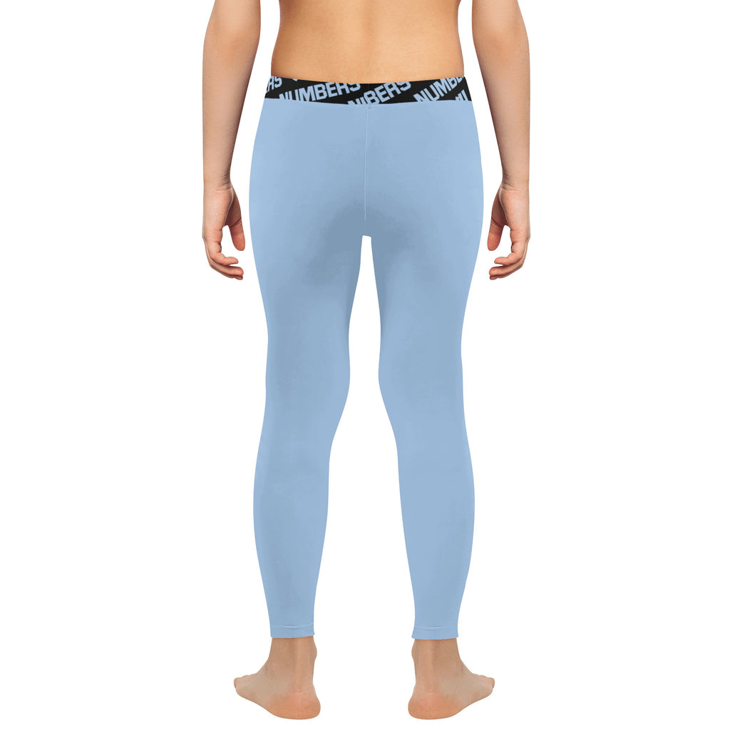 Athletic sports unisex compression tights for girls and boys flag football, tackle football, basketball, track, running, training, gym workout etc printed in baby blue color