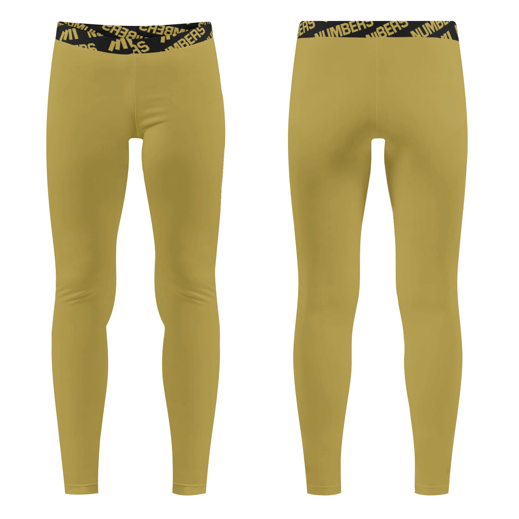 Athletic sports unisex compression tights for girls and boys flag football, tackle football, basketball, track, running, training, gym workout etc printed in gold