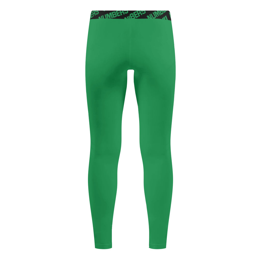 Athletic sports unisex compression tights for girls and boys flag football, tackle football, basketball, track, running, training, gym workout etc printed in the color kelly green