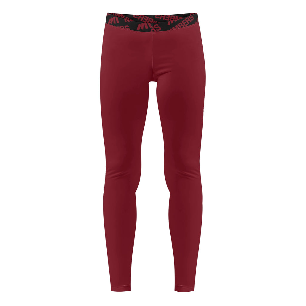 Athletic sports unisex compression tights for girls and boys flag football, tackle football, basketball, track, running, training, gym workout etc printed in maroon