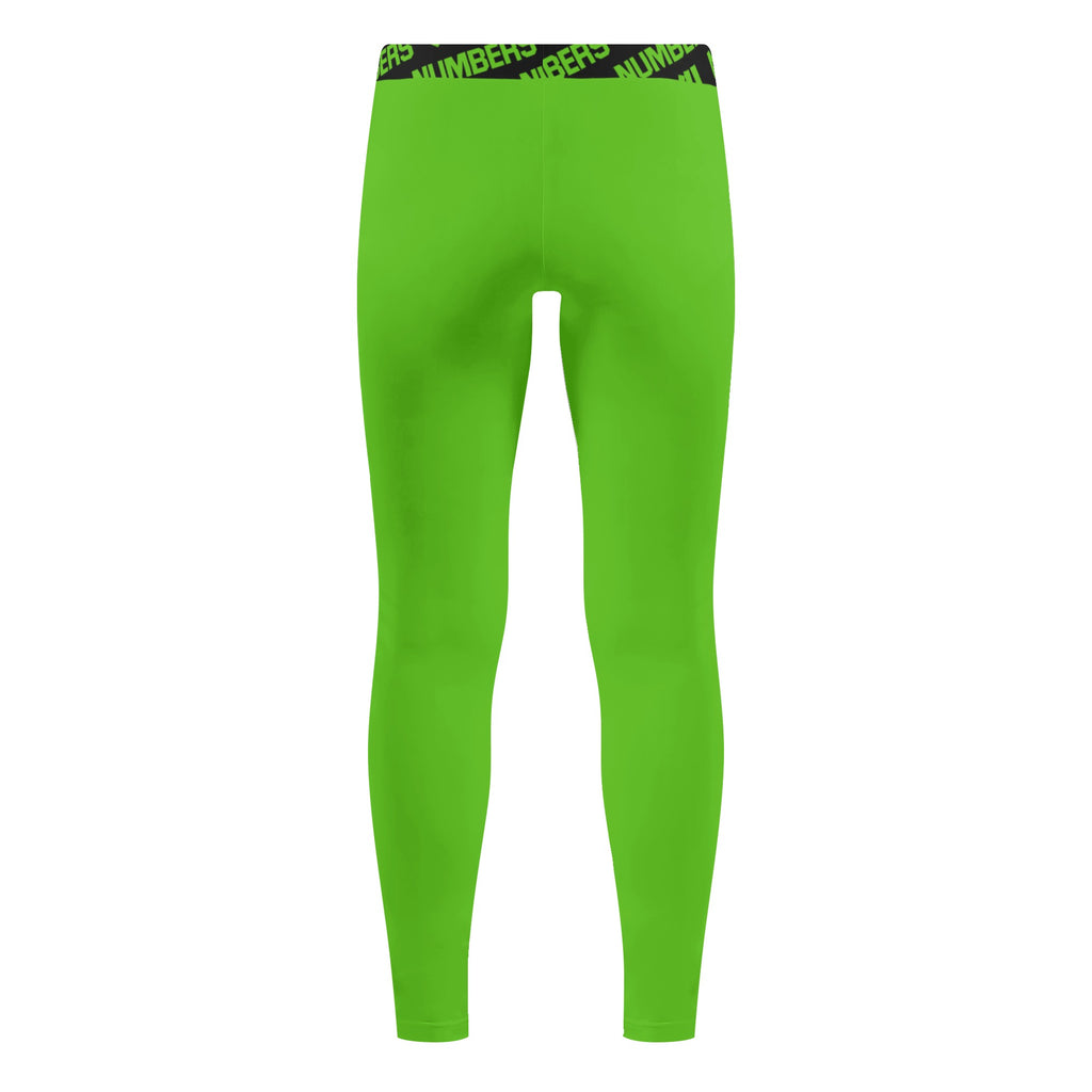 Athletic sports unisex compression tights for girls and boys flag football, tackle football, basketball, track, running, training, gym workout etc printed in fluorescent green