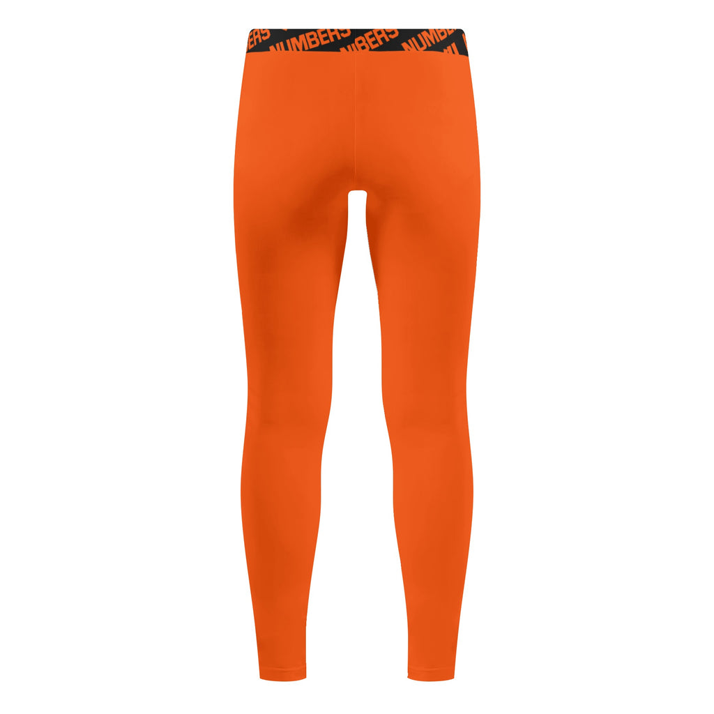 Athletic sports unisex compression tights for girls and boys flag football, tackle football, basketball, track, running, training, gym workout etc printed in orange