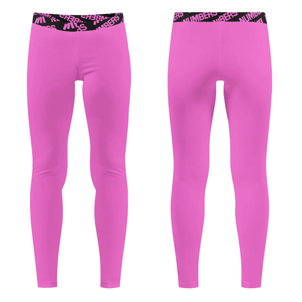 Athletic sports unisex compression tights for girls and boys flag football, tackle football, basketball, track, running, training, gym workout etc printed in pink