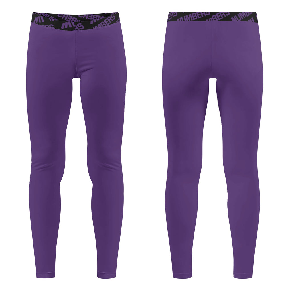 Athletic sports unisex compression tights for girls and boys flag football, tackle football, basketball, track, running, training, gym workout etc printed in purple