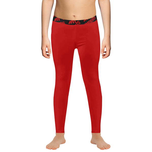 Athletic sports unisex compression tights for girls and boys flag football, tackle football, basketball, track, running, training, gym workout etc printed in red