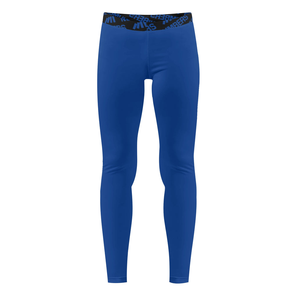 Athletic sports unisex compression tights for girls and boys flag football, tackle football, basketball, track, running, training, gym workout etc printed in royal blue