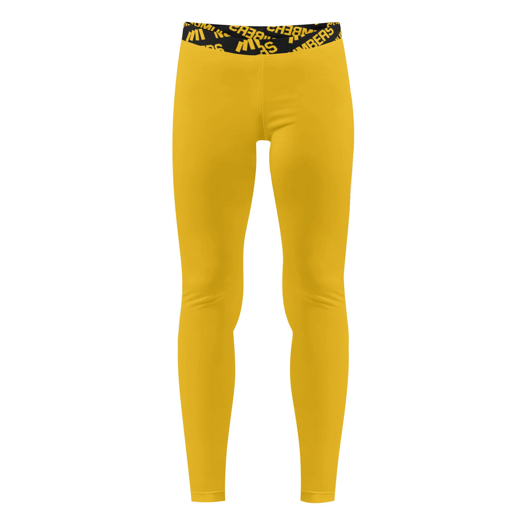 Athletic sports unisex compression tights for girls and boys flag football, tackle football, basketball, track, running, training, gym workout etc printed in yellow