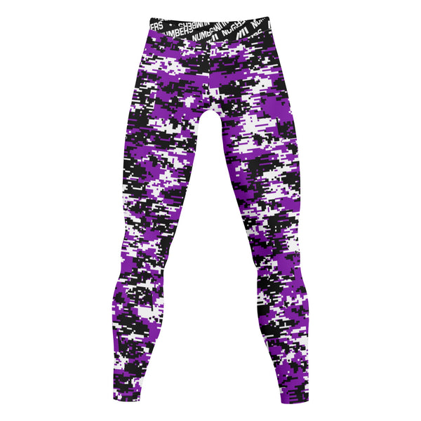 Athletic sports compression tights for youth and adult football, basketball, running, track, etc printed with digicamo purple, black, white Colorado Rockies colors