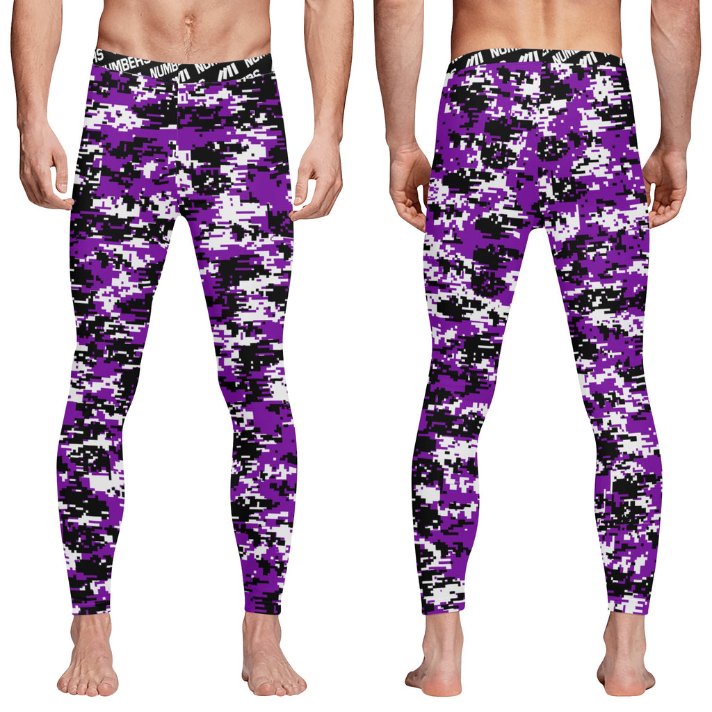 Athletic sports compression tights for youth and adult football, basketball, running, track, etc printed with digicamo purple, black, white Colorado Rockies colors