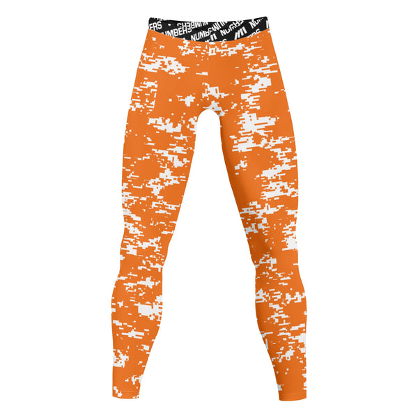Athletic sports compression tights for youth and adult football, basketball, running, track, etc printed with digicamo orange and white Tennessee Volunteers colors