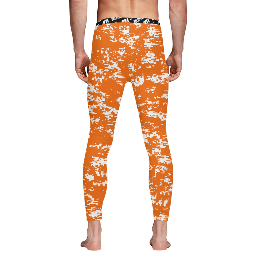 Athletic sports compression tights for youth and adult football, basketball, running, track, etc printed with digicamo orange and white Tennessee Volunteers colors