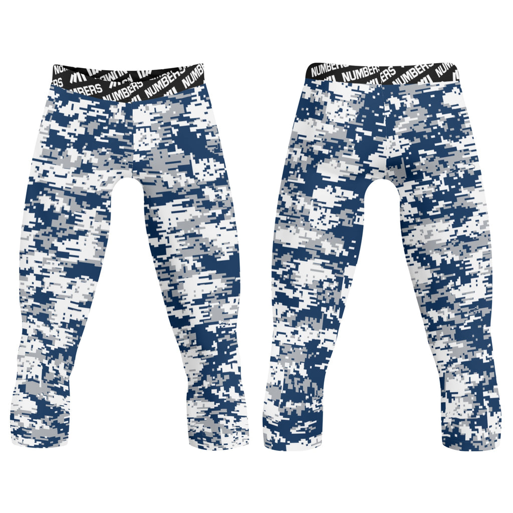 Athletic sports compression tights for youth and adult football, basketball, running, etc printed with navy blue, gray, white Dallas Cowboys colors