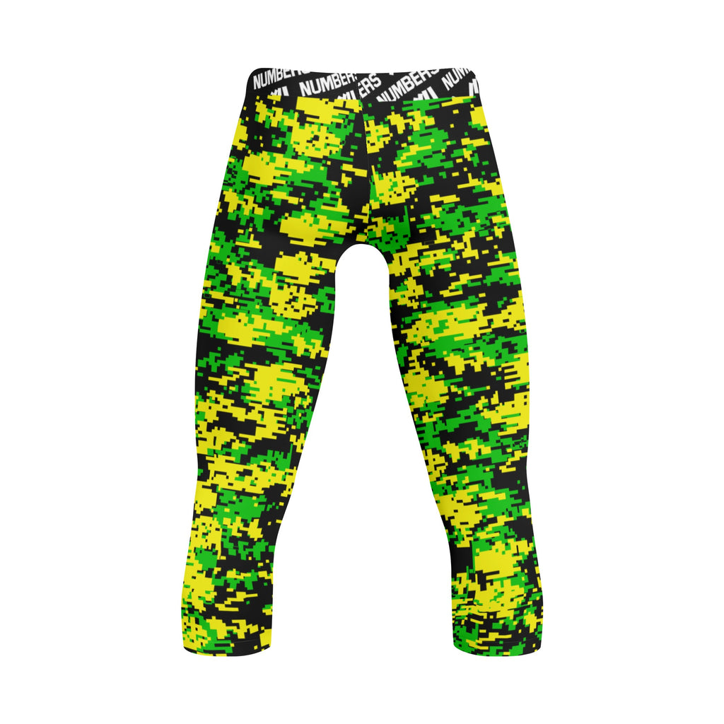 Athletic sports compression tights for youth and adult football, basketball, running, etc printed with fluorescent green, yellow, black Oregon Ducks colors