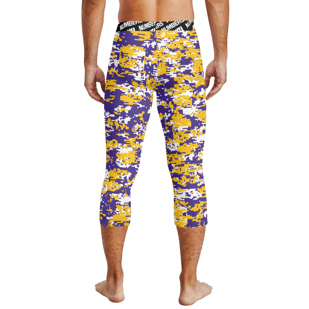 Athletic sports compression tights for youth and adult football, basketball, running, etc printed with yellow, purple, white Minnesota Vikings colors