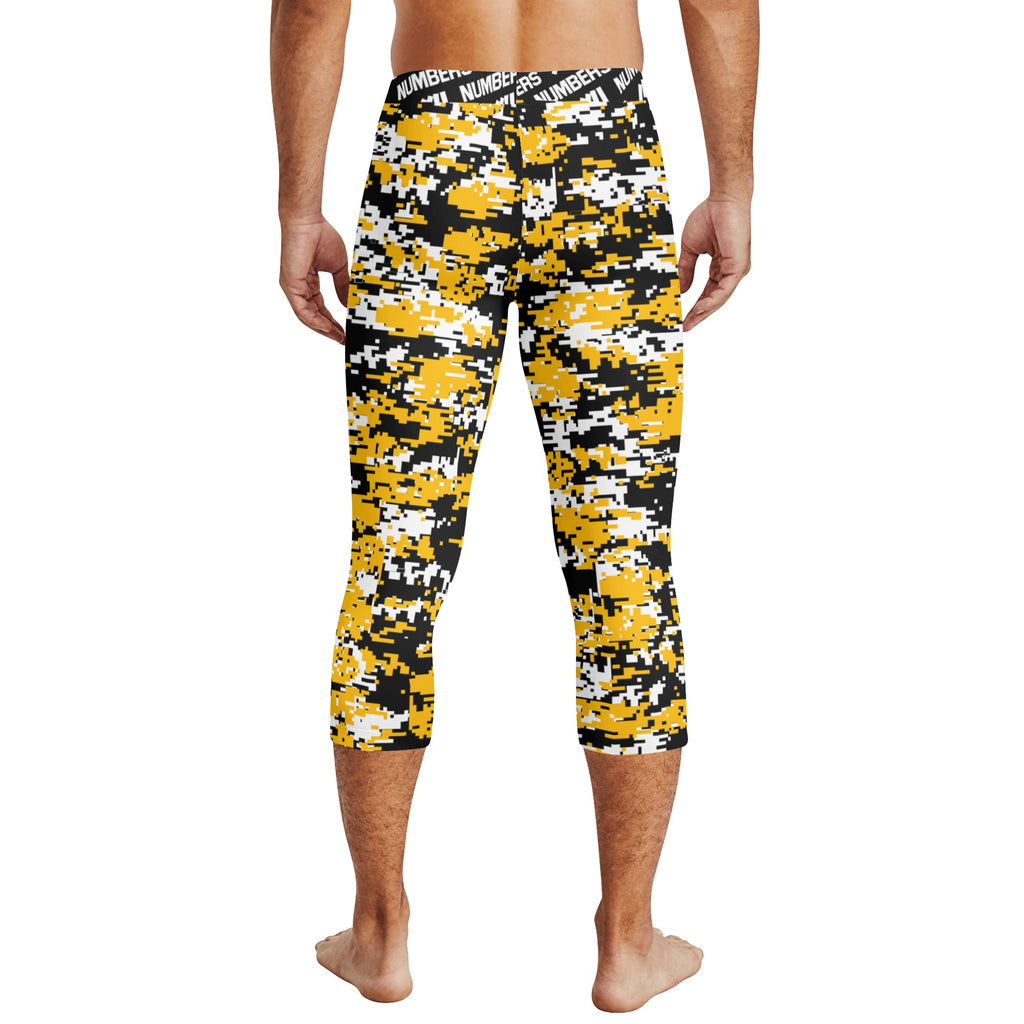 Athletic sports compression tights for youth and adult football, basketball, running, etc printed with black, yellow, white Pittsburgh Steelers colors