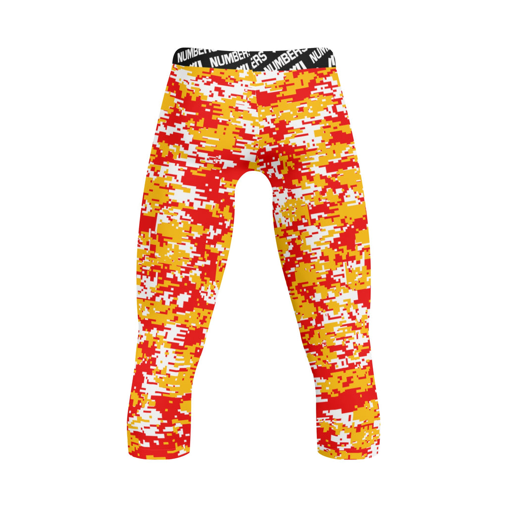 Athletic sports compression tights for youth and adult football, basketball, running, etc printed with red, yellow, white Kansas City Chiefs colors