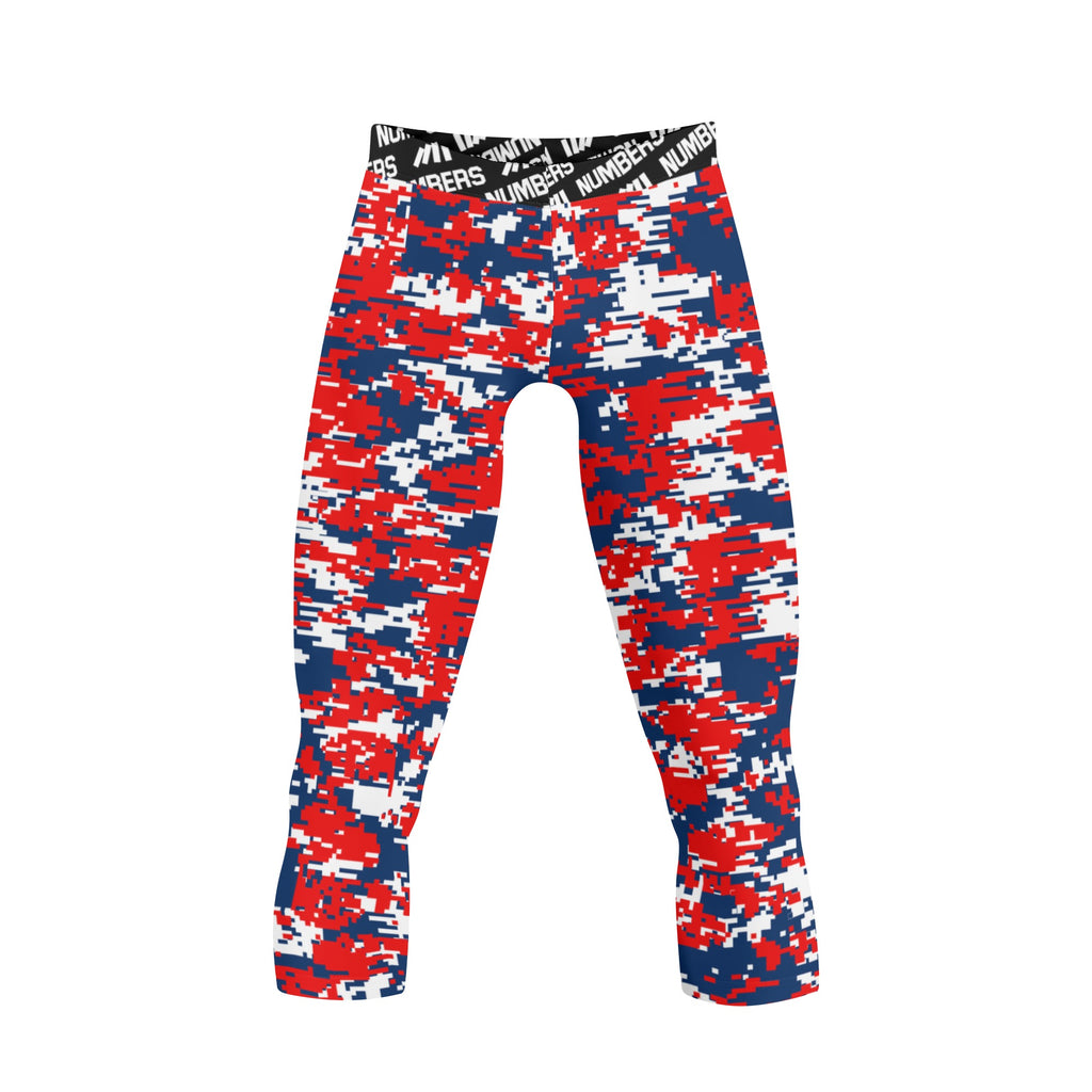 Athletic sports compression tights for youth and adult football, basketball, running, etc printed with navy blue, red, white, Boston Red Sox colors