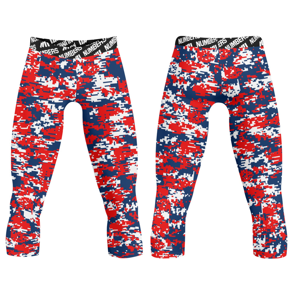 Athletic sports compression tights for youth and adult football, basketball, running, etc printed with navy blue, red, white, Washington Nationals colors