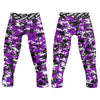Athletic sports compression tights for youth and adult football, basketball, running, etc printed with purple, black, white Colorado Rockies colors