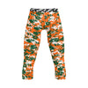 Athletic sports compression tights for youth and adult football, basketball, running, etc printed with orange, green, white Miami Hurricanes