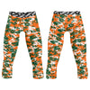 Athletic sports compression tights for youth and adult football, basketball, running, etc printed with orange, green, white Miami Hurricanes