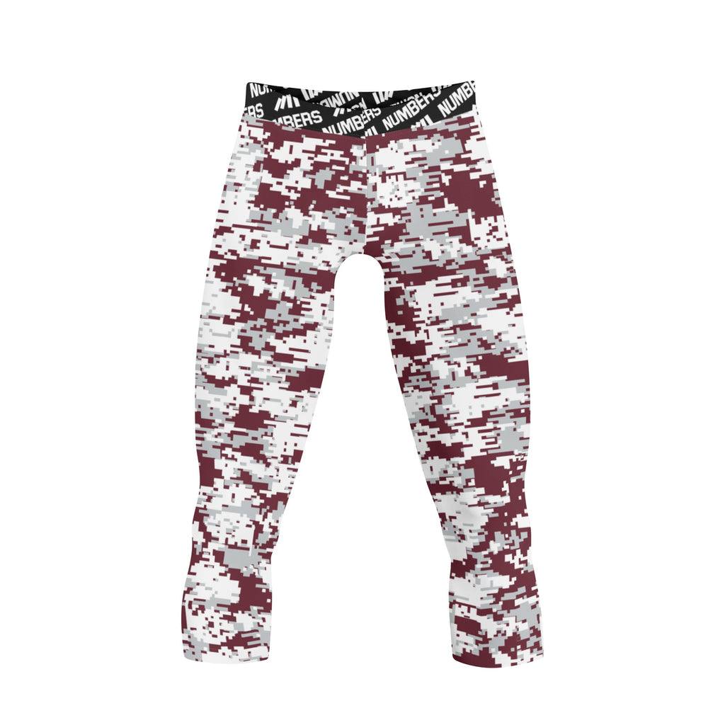 Athletic sports compression tights for youth and adult football, basketball, running, etc printed with maroon and white Mississippi State Bulldogs colors