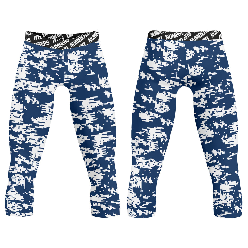 Athletic sports compression tights for youth and adult football, basketball, running, etc printed with navy blue and white New York Yankees colors