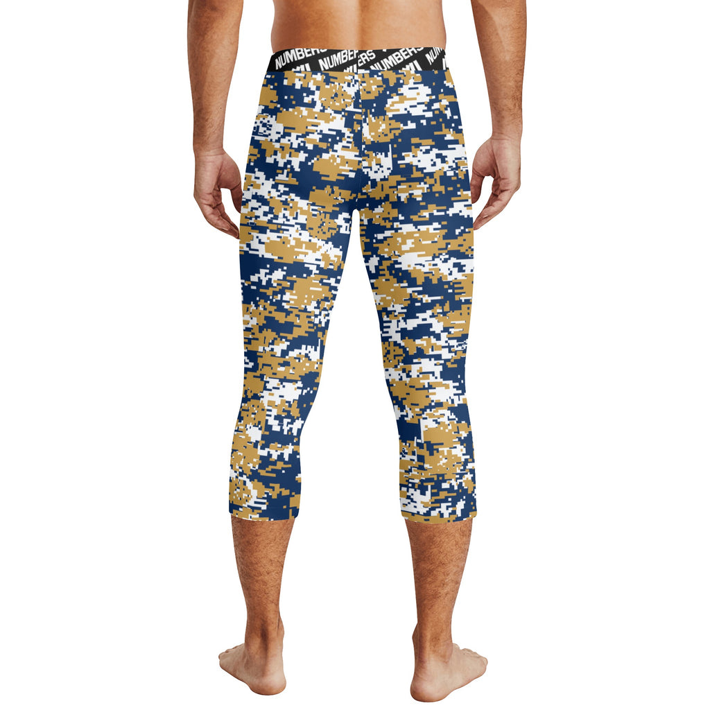 Athletic sports compression tights for youth and adult football, basketball, running, etc printed with navy blue, gold, and white Milwaukee Brewers colors