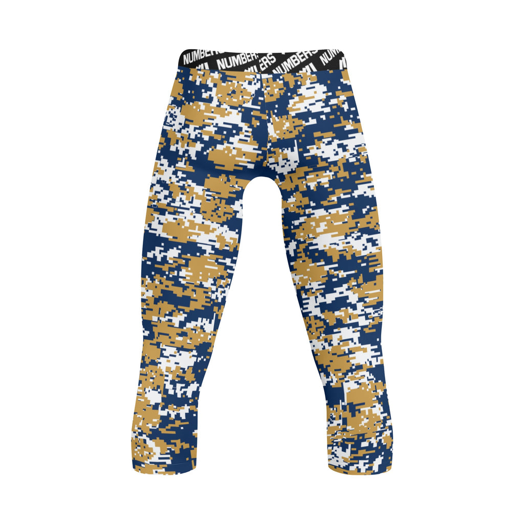 Athletic sports compression tights for youth and adult football, basketball, running, etc printed with navy blue, gold, and white Milwaukee Brewers colors