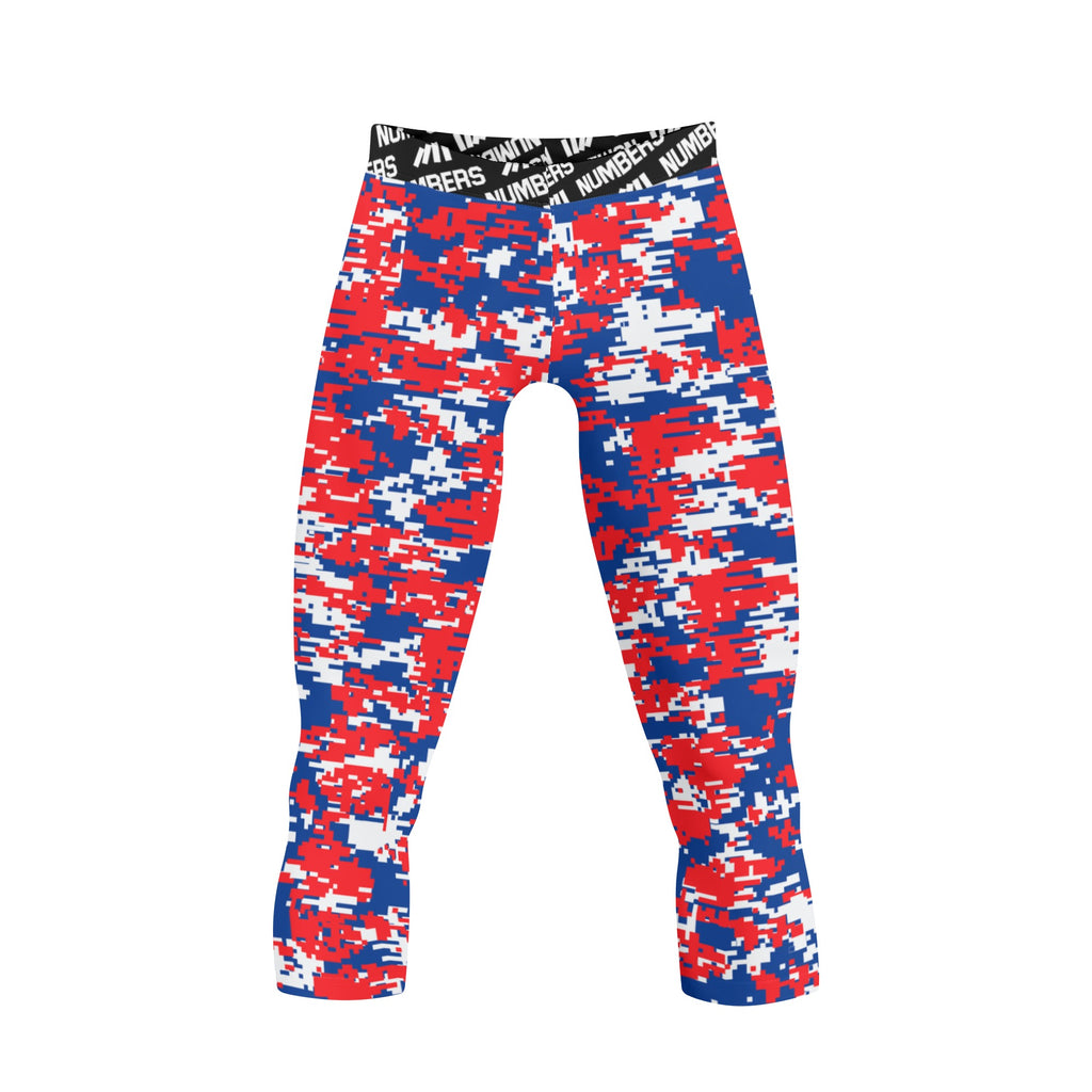 Athletic sports compression tights for youth and adult football, basketball, running, etc printed with red, white, blue LA Clippers colors