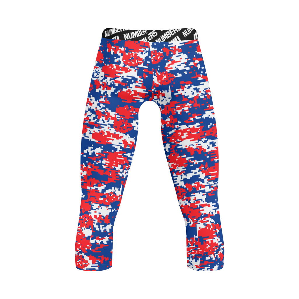Athletic sports compression tights for youth and adult football, basketball, running, etc printed with red, white, blue Montreal Expos colors