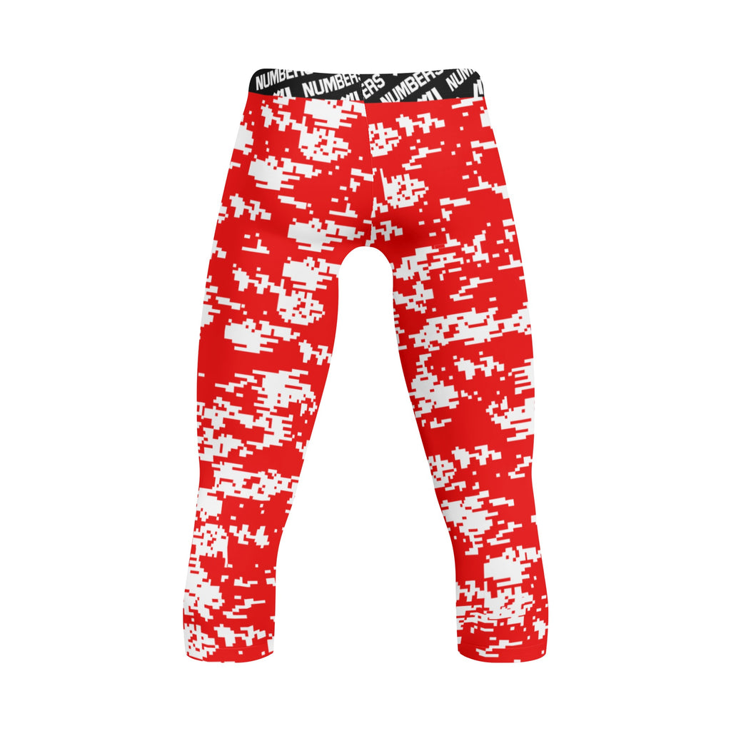 Athletic sports compression tights for youth and adult football, basketball, running, etc printed with red and white Houston Rockets colors