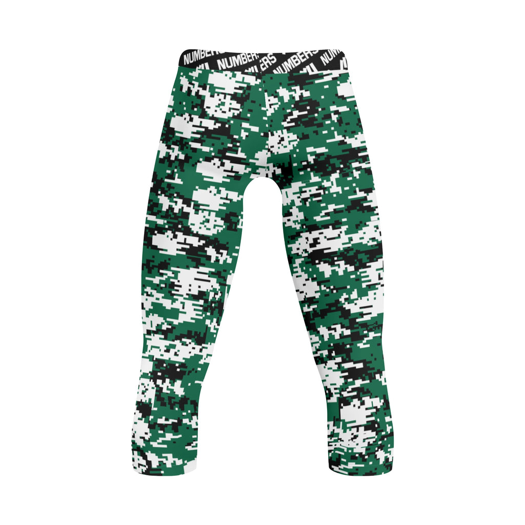 Athletic sports compression tights for youth and adult football, basketball, running, etc printed with green, black, white New York Jets colors