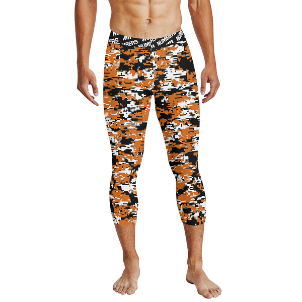 Athletic sports compression tights for youth and adult football, basketball, running, etc printed with burned orange, black, white Texas Longhorns colors
