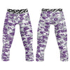 Athletic sports compression tights for youth and adult football, basketball, running, etc printed with purple, gray, white TCU Horned Frogs colors