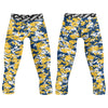 Athletic sports compression tights for youth and adult football, basketball, running, etc printed with navy blue, yellow, white Michigan Wolverines colors