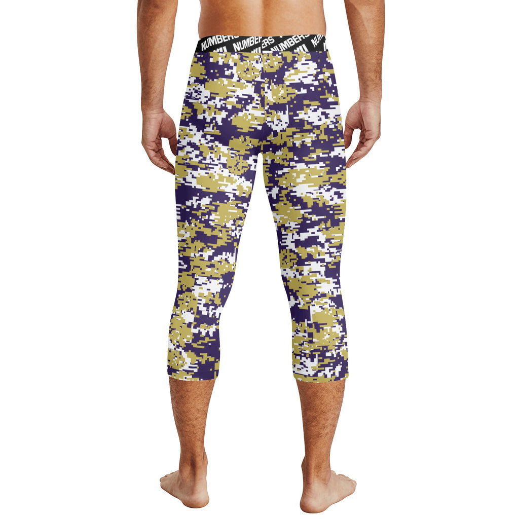 Athletic sports compression tights for youth and adult football, basketball, running, etc printed with purple, gold, white Washington Huskies colors