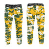 Athletic sports unisex kids youth compression tights for girls and boys flag football, tackle football, basketball, track, running, training, gym workout etc printed with digicamo green, yellow, white Green Bay Packers colors