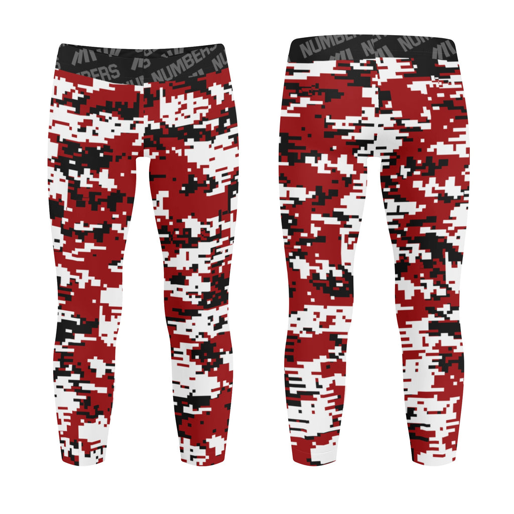 Athletic sports unisex kids youth compression tights for girls and boys flag football, tackle football, basketball, track, running, training, gym workout etc printed with digicamo maroon, black, white Texas A&M Aggies colors