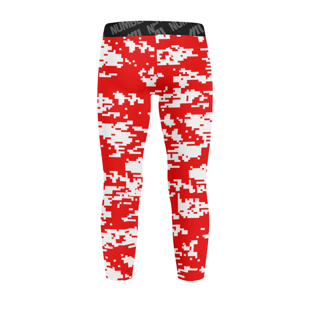 Athletic sports unisex kids youth compression tights for girls and boys flag football, tackle football, basketball, track, running, training, gym workout etc printed with digicamo red and white Houston Rockets colors