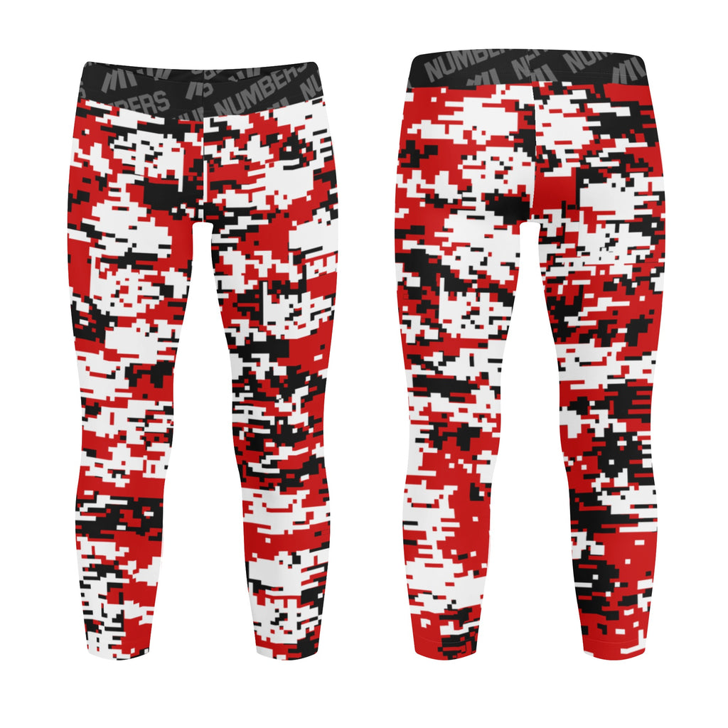 Athletic sports unisex kids youth compression tights for girls and boys flag football, tackle football, basketball, track, running, training, gym workout etc printed with digicamo red, black, white Portland Trailblazers colors