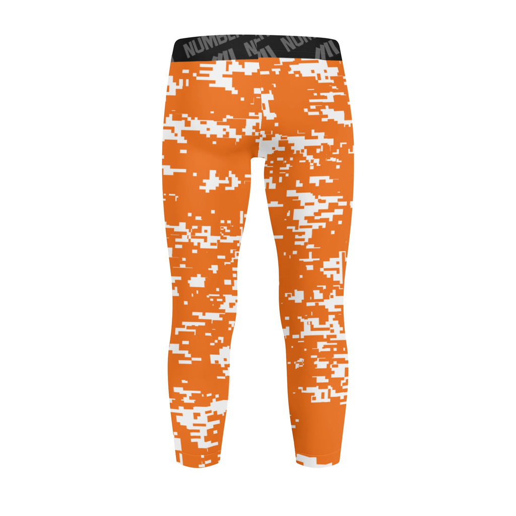 Athletic sports unisex kids youth compression tights for girls and boys flag football, tackle football, basketball, track, running, training, gym workout etc printed with digicamo orange and white Tennessee Volunteers colors