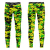 Athletic sports unisex compression tights for girls and boys flag football, tackle football, basketball, track, running, training, gym workout etc printed in fluorescent green, yellow, and black Oregon Ducks colors