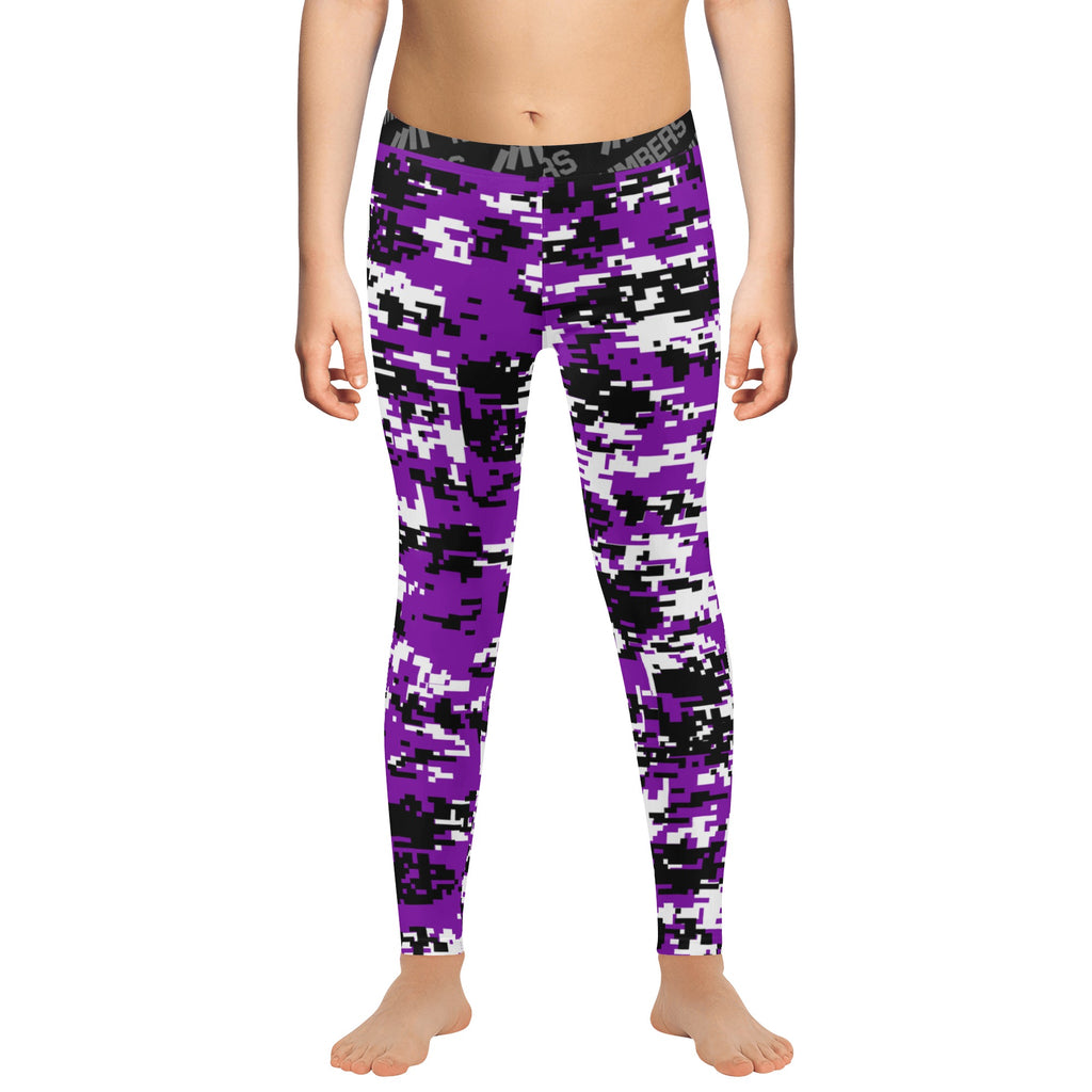 Athletic sports unisex compression tights for girls and boys flag football, tackle football, basketball, track, running, training, gym workout etc printed in purple, black, white Colorado Rockies colors