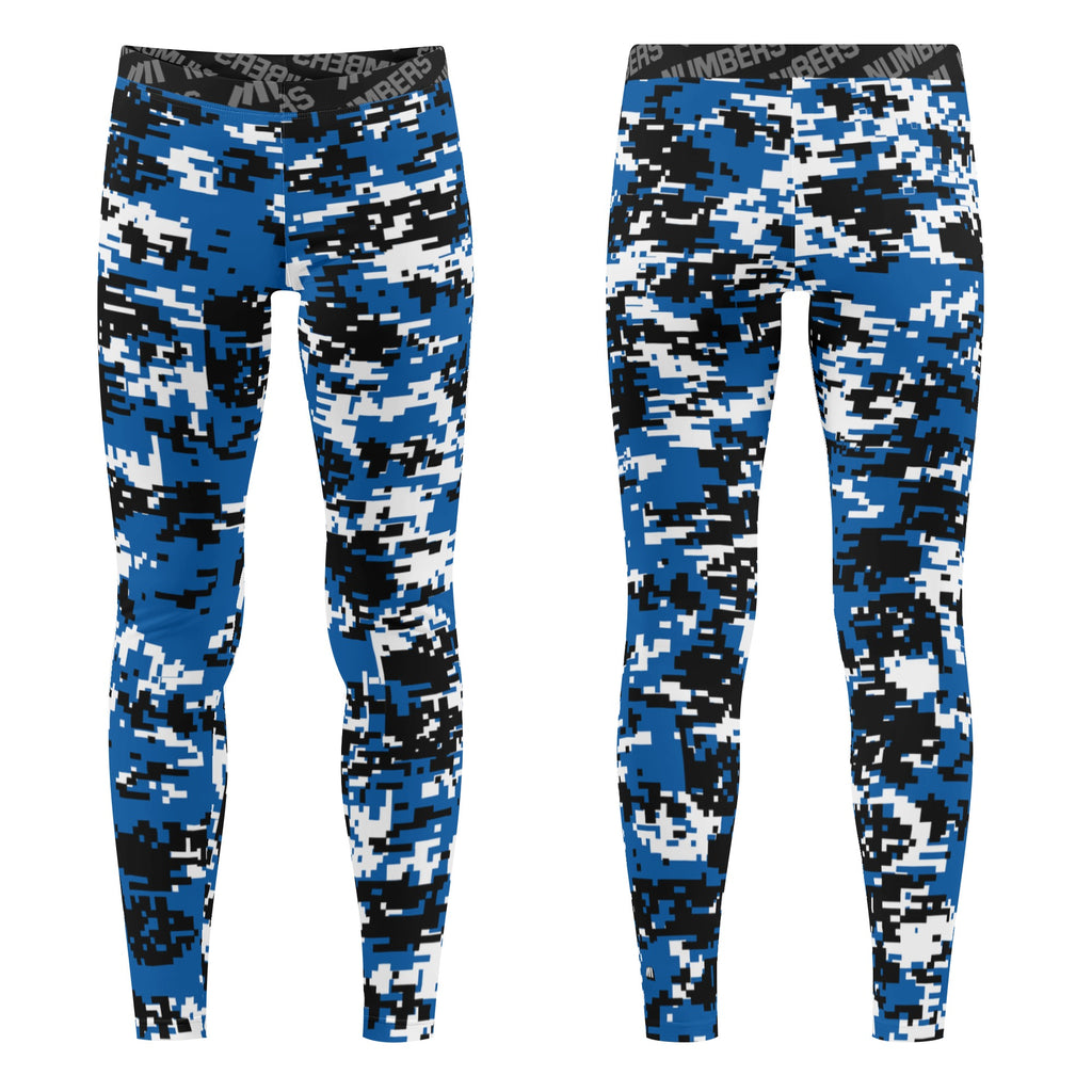 Athletic sports unisex compression tights for girls and boys flag football, tackle football, basketball, track, running, training, gym workout etc printed in blue, black, white Orlando Magic colors