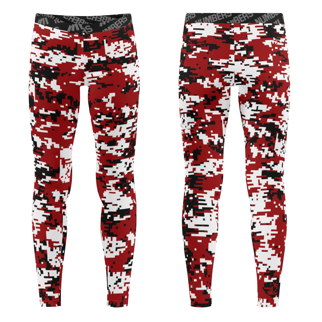 Athletic sports unisex compression tights for girls and boys flag football, tackle football, basketball, track, running, training, gym workout etc printed in maroon, black, white Arizona Cardinals colors