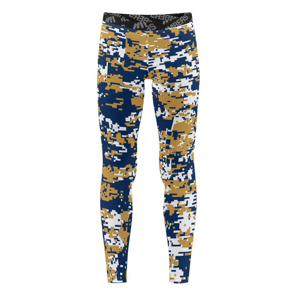 Athletic sports unisex compression tights for girls and boys flag football, tackle football, basketball, track, running, training, gym workout etc printed in navy blue, gold, white Milwaukee Brewers colors