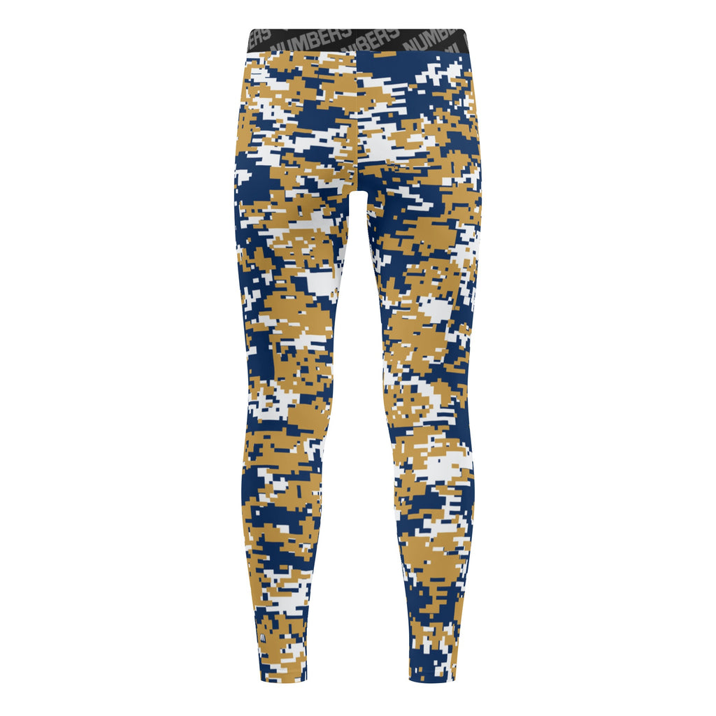 Athletic sports unisex compression tights for girls and boys flag football, tackle football, basketball, track, running, training, gym workout etc printed in navy blue, gold, white Milwaukee Brewers colors