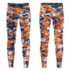 Athletic sports unisex compression tights for girls and boys flag football, tackle football, basketball, track, running, training, gym workout etc printed in navy blue, orange, white Detroit Tigers colors